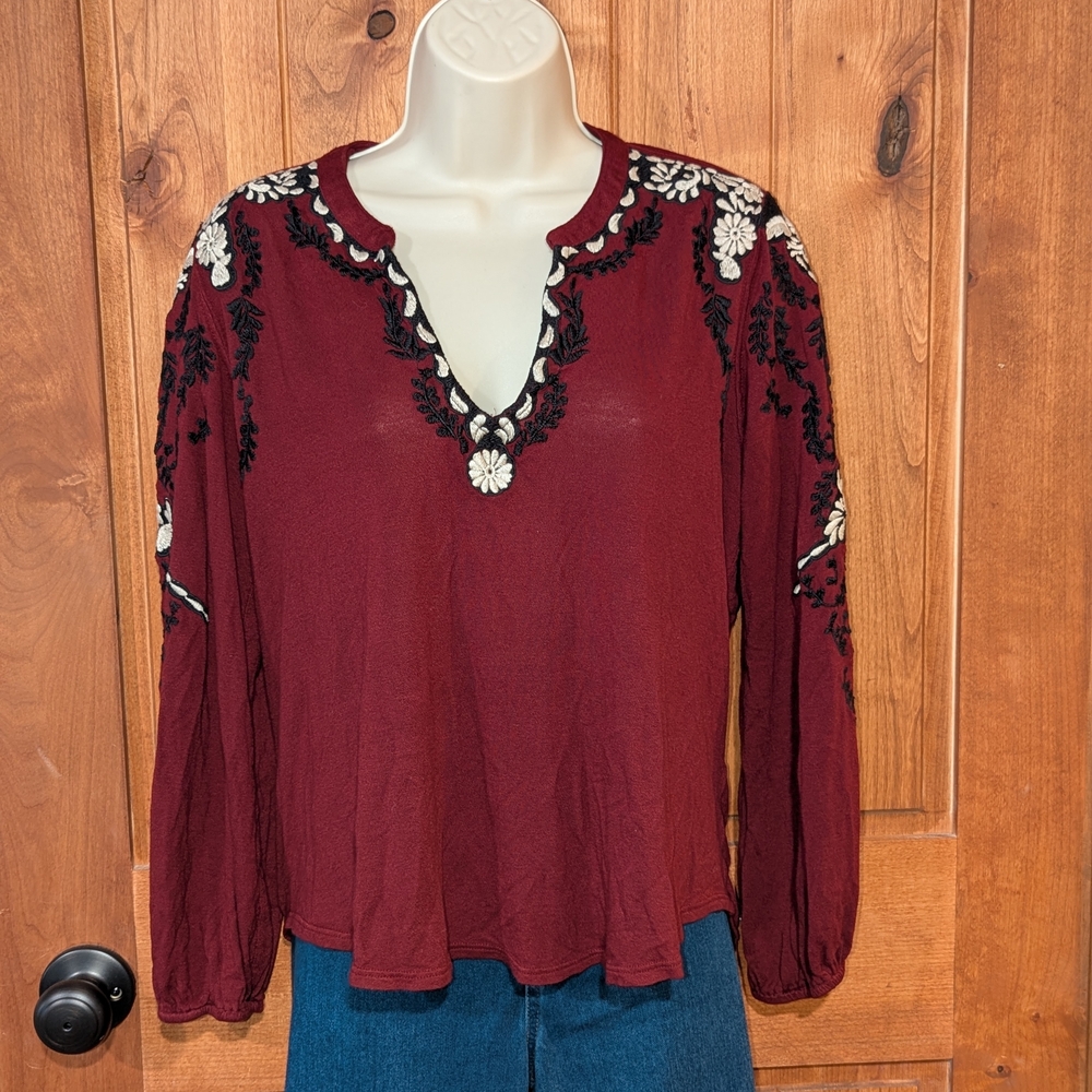Lucky Brand Embellished Long Sleeve Blouse